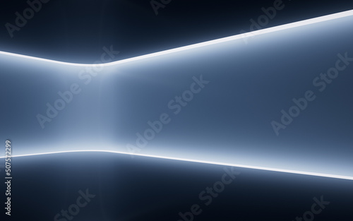 Empty dark room with glowing lines effect, 3d rendering.