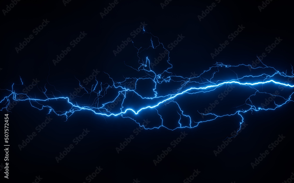 Blue lightning with dark background, 3d rendering. - obrazy, fototapety, plakaty 