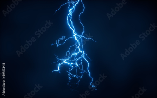 Fotografie, Tablou Blue lightning with dark background, 3d rendering.