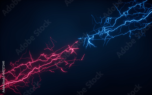 Blue lightning with dark background, 3d rendering.