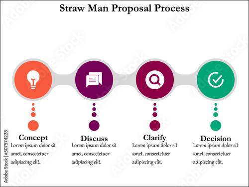 Straw Man Proposal with Icons and description placeholder in an Infographic template
