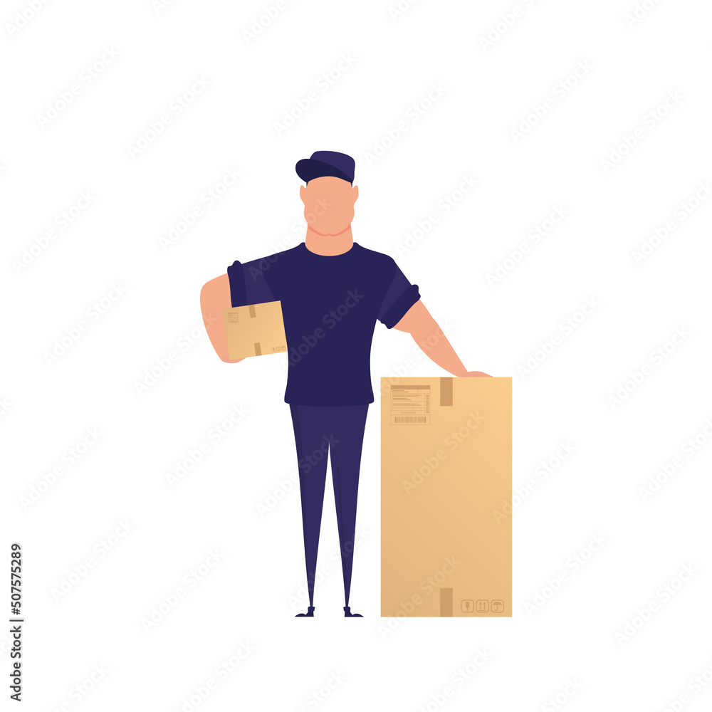 Man with a box. Delivery concept. Isolated on white background. Vector illustration. Man with a box. Delivery concept. Isolated on white background. Vector illustration.