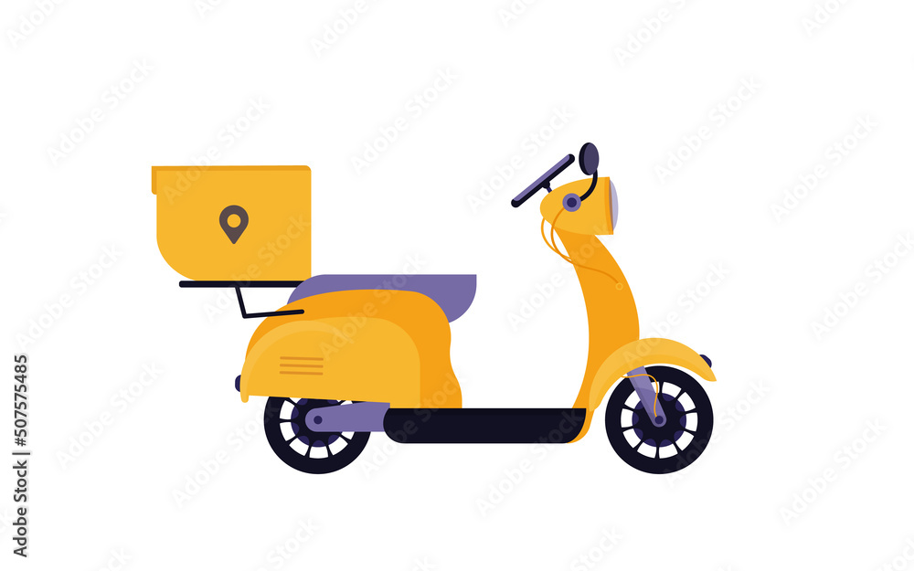 Delivery motor bike isolated on white background. Delivery home and office. Vector illustration in flat style Delivery motor bike isolated on white background. Delivery home and office. Vector illustration in flat style