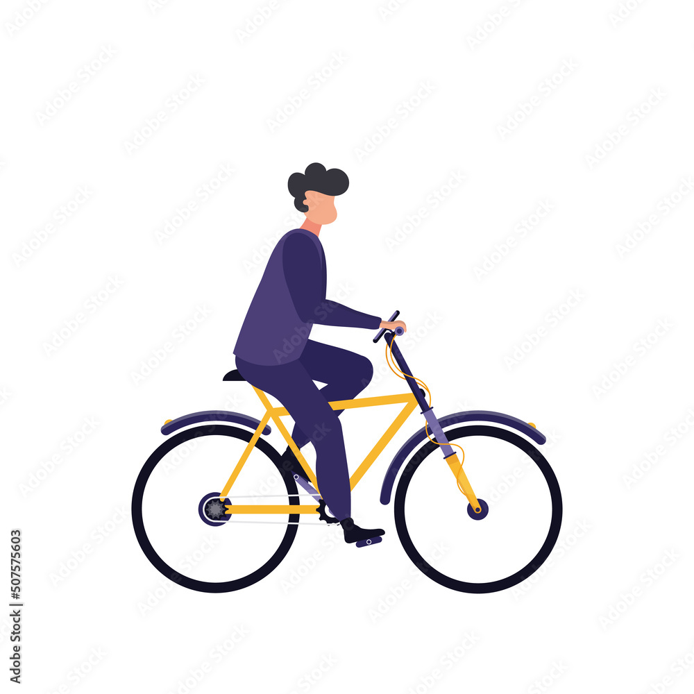 Teenager boy enjoying cycling and having fun outdoor. Isolated dynamic vector flat illustration. Teenager boy enjoying cycling and having fun outdoor. Isolated dynamic vector flat illustration.