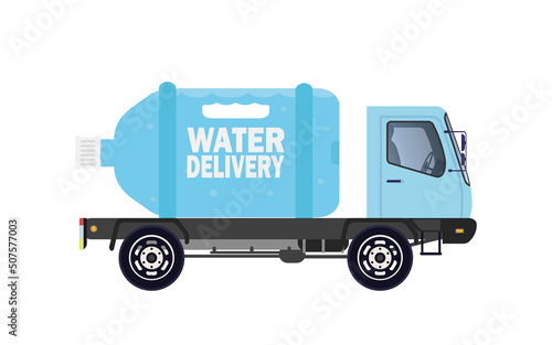 Water delivery machine. The concept of home delivery of drinking water. Cartoon style. Vector illustration.