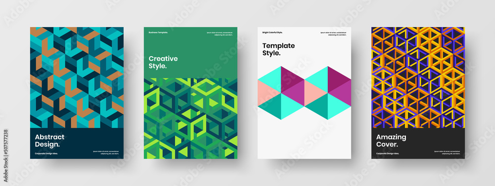 Trendy presentation design vector illustration collection. Abstract mosaic pattern company cover layout set.