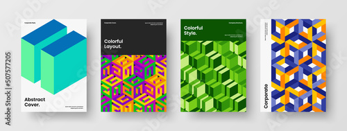 Trendy presentation vector design layout collection. Fresh geometric tiles book cover concept bundle.