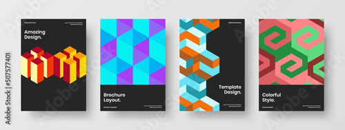 Colorful banner A4 vector design layout collection. Multicolored geometric tiles brochure illustration set.