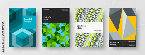 Isolated corporate cover vector design illustration bundle. Minimalistic mosaic tiles poster concept composition.