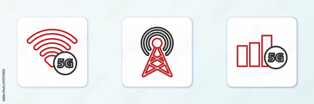 Set line 5G network, and Antenna icon. Vector Set line 5G network, and Antenna icon. Vector
