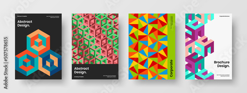 Modern presentation design vector layout collection. Simple mosaic hexagons catalog cover illustration composition.
