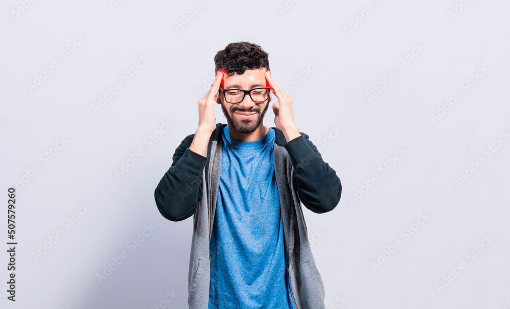 People rubbing his head on isolated background, Concept of a person with a headache, guy giving himself a head massage, concept of a man with a migraine People rubbing his head on isolated background, Concept of a person with a headache, guy giving himself a head massage, concept of a man with a migraine