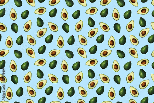 Blue and green avocado fruit pattern collage illustration background textile design