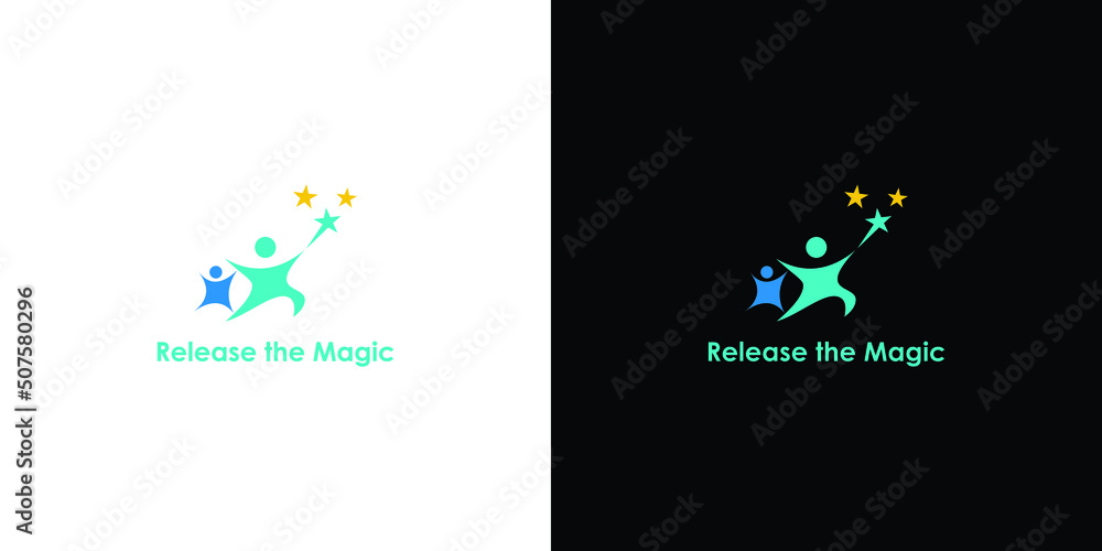 Star people logo design. Reaching stars vector logo. Academic education, successful, and creativity Star people logo design. Reaching stars vector logo. Academic education, successful, and creativity