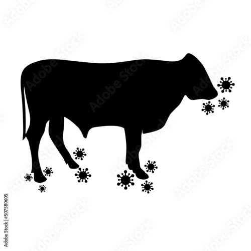 Vector illustration of a cow's hoof and mouth disease. A cow is attacked by a dangerous virus. Isolated on a white background.