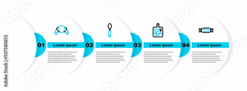 Set line Candy, Cutting board, Spoon and Croissant icon. Vector