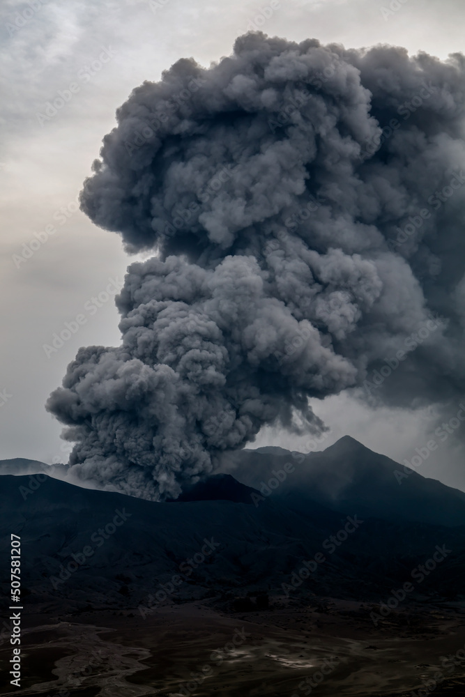Smoke and ash erupting from Mt Bromo summit