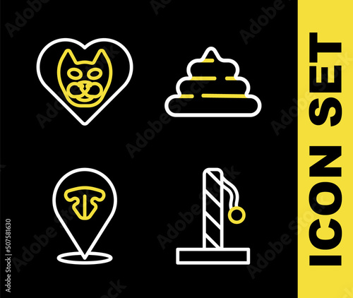 Set line Shit, Cat scratching post, nose and Heart with cat icon. Vector