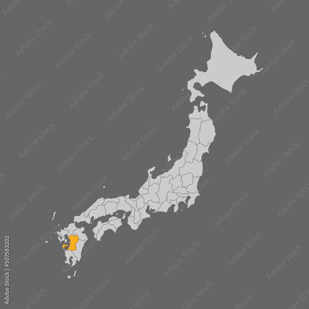 Kumamoto prefecture highlight on the map of Japan Kumamoto prefecture highlight on the map of Japan