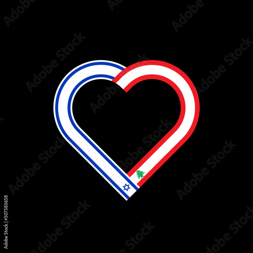 unity concept. heart ribbon icon of israel and lebanon flags. vector illustration isolated on black background
