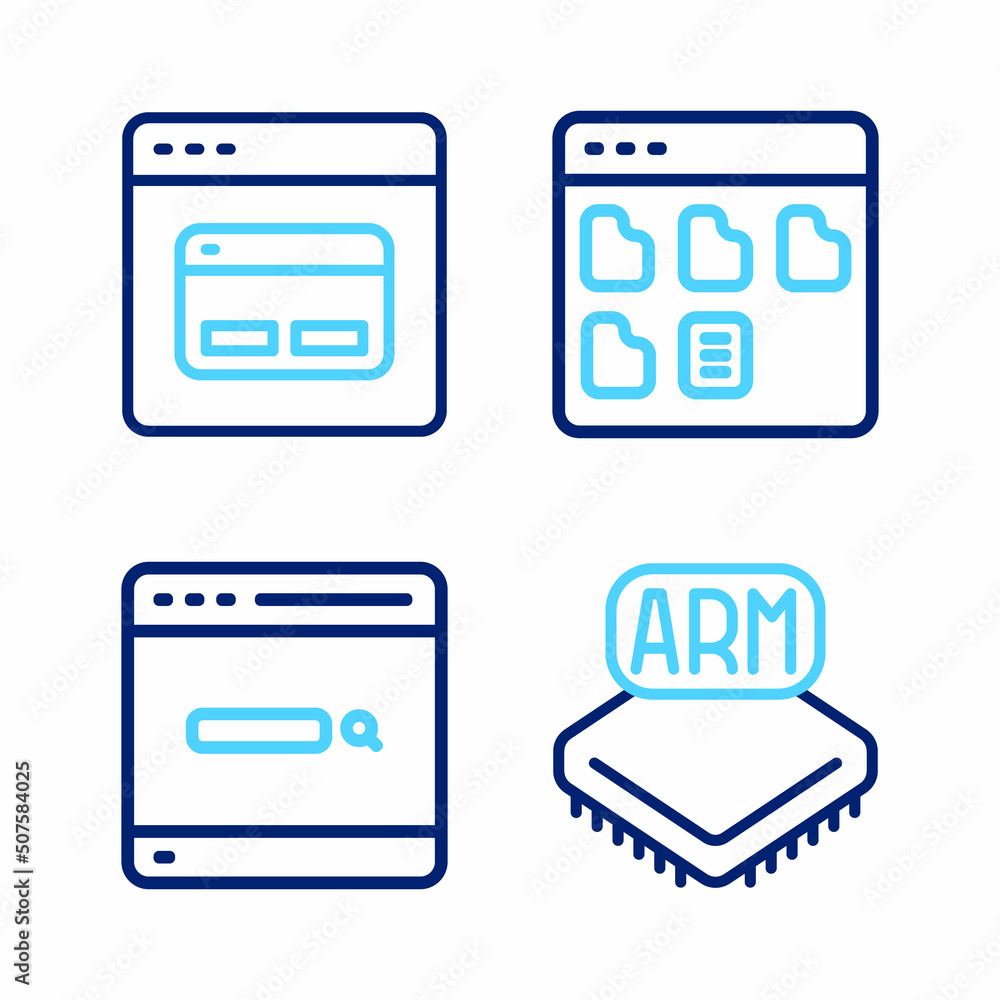 Set line Processor, Search engine, Browser files and icon. Vector Set line Processor, Search engine, Browser files and icon. Vector