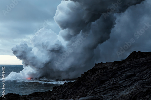 Explosive molten magma flowing into the sea Hawaii © Spotmatik