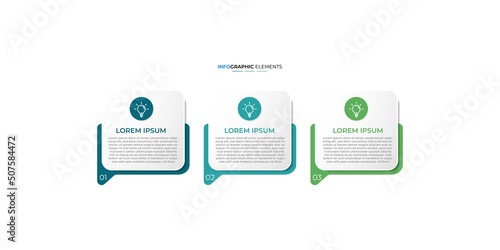 Modern 3 steps, option or levels line infographic with label. Timeline info graphic. Business presentation, information brochure, banner, workflow layout template. Eps10 Vector illustration