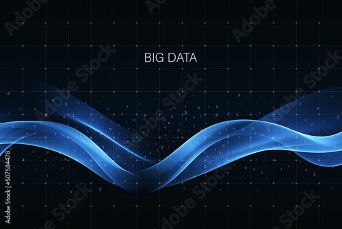 Dynamic blue wave of lines. Abstract visualization of big data. Digital flow structure.