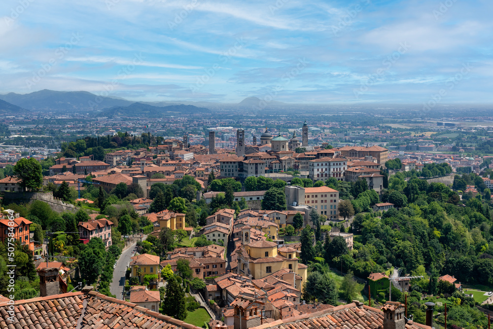 Wonderful panorama of the city of Bergamo seen from above. Wonderful panorama of the city of Bergamo seen from above.