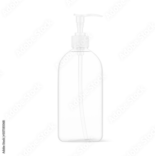 Realistic plastic clear bottle with white dispenser. Perfect for the presentation of liquid soap, disinfectant, etc. EPS10.