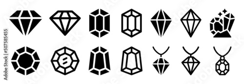 Set of gemstones as diamond, ruby, sapphire and emerald vector icon photo