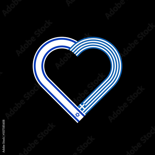 unity concept. heart ribbon icon of israel and greece flags. vector illustration isolated on black background
