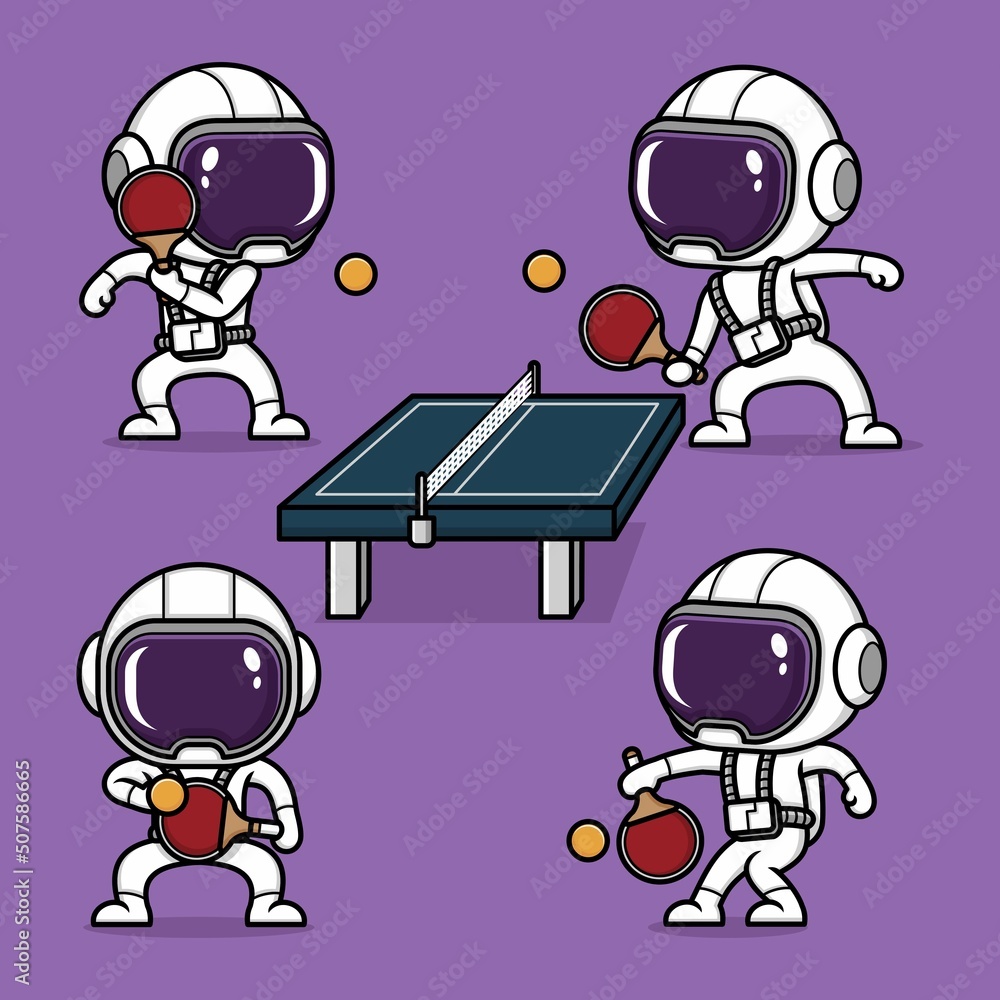 cute cartoon astronaut playing ping pong set collection cute cartoon astronaut playing ping pong set collection