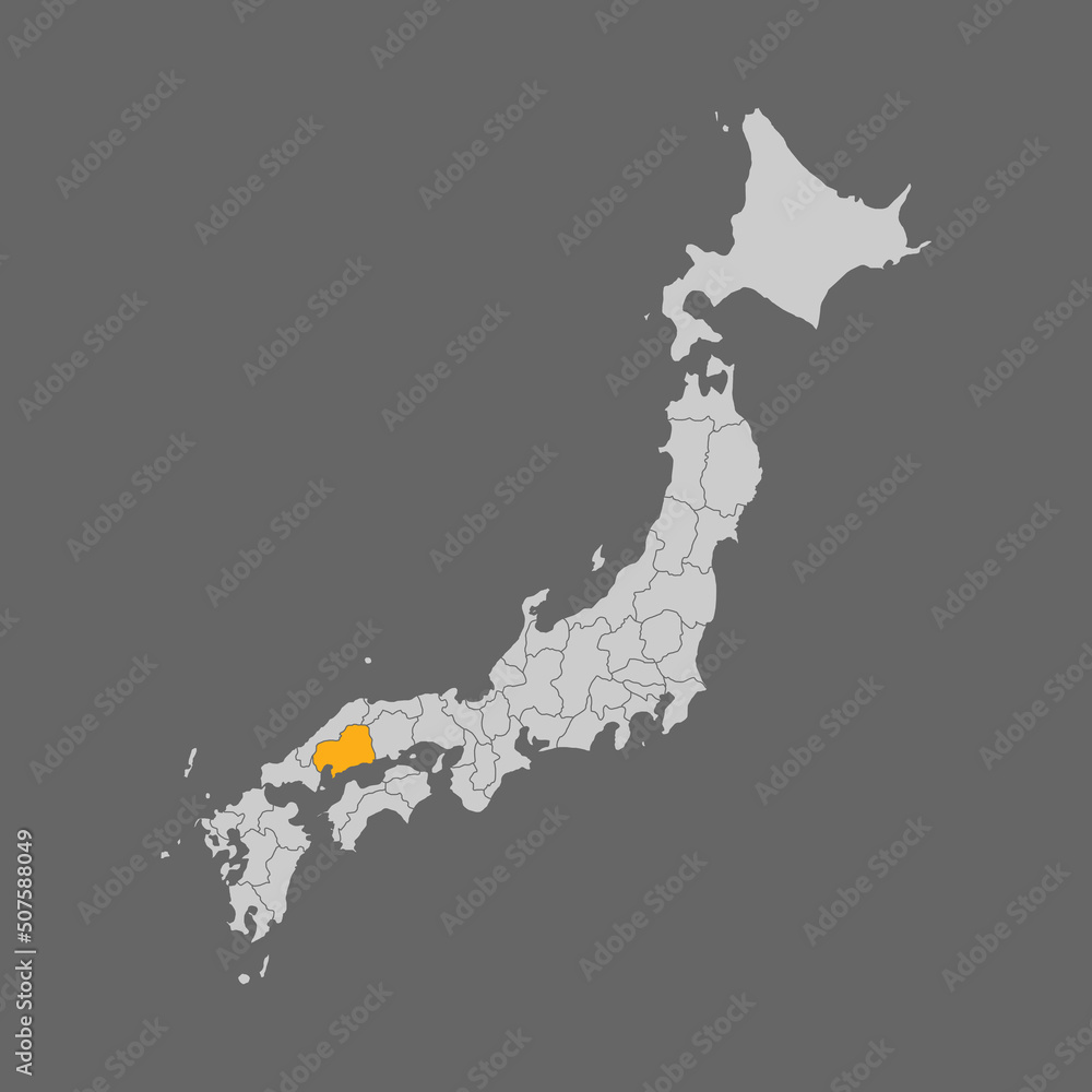 Hiroshima prefecture highlight on the map of Japan