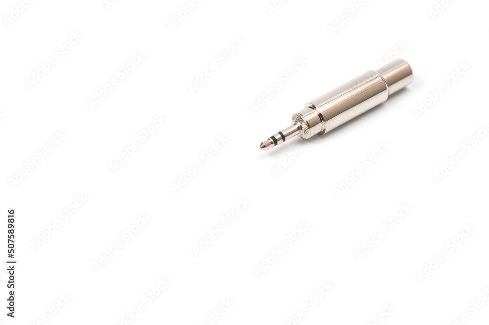 Adapter jack - minijack metal, photographed on a white background. Adapter jack - minijack metal, photographed on a white background.