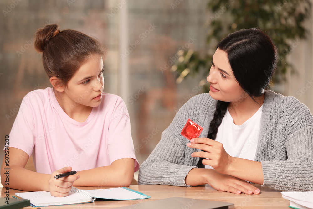 Mother Talking With Her Teenage Daughter About Contraception While She