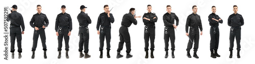 Fotografia Collage of professional security guard on white background