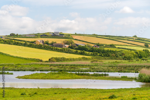Scenic view of the countryside at South Huish Wetlands Reserve in Devon