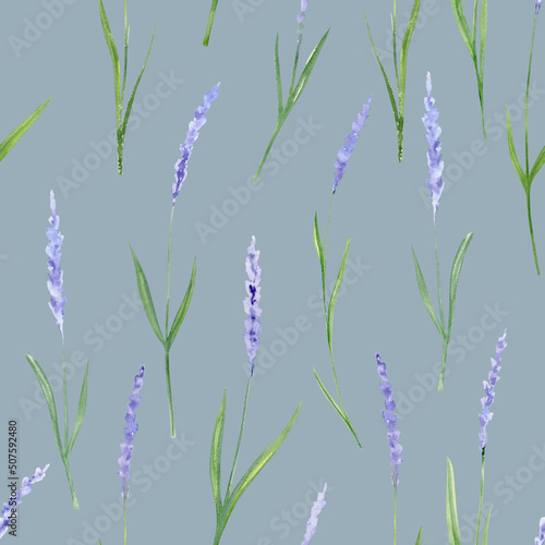 Watercolor hand drawn beautiful seamless pattern with lavender flowers © NataliaArkusha