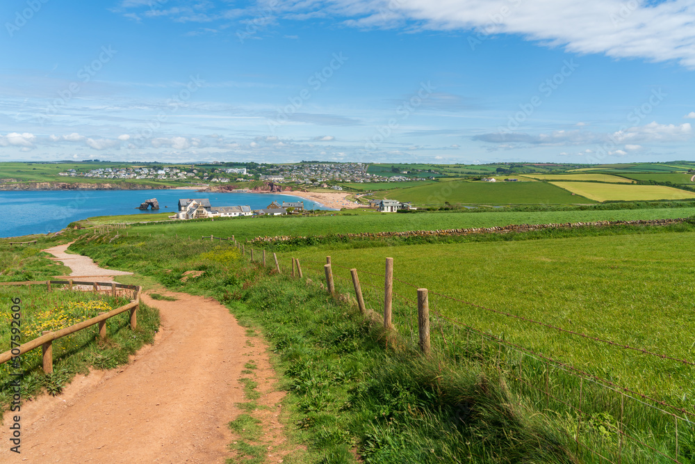 View along the South West Coastal Path towards Thurlestone in Devon