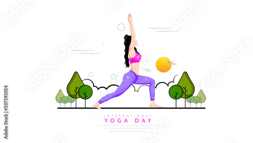 21 June- international yoga day, woman in yoga body posture. Vector