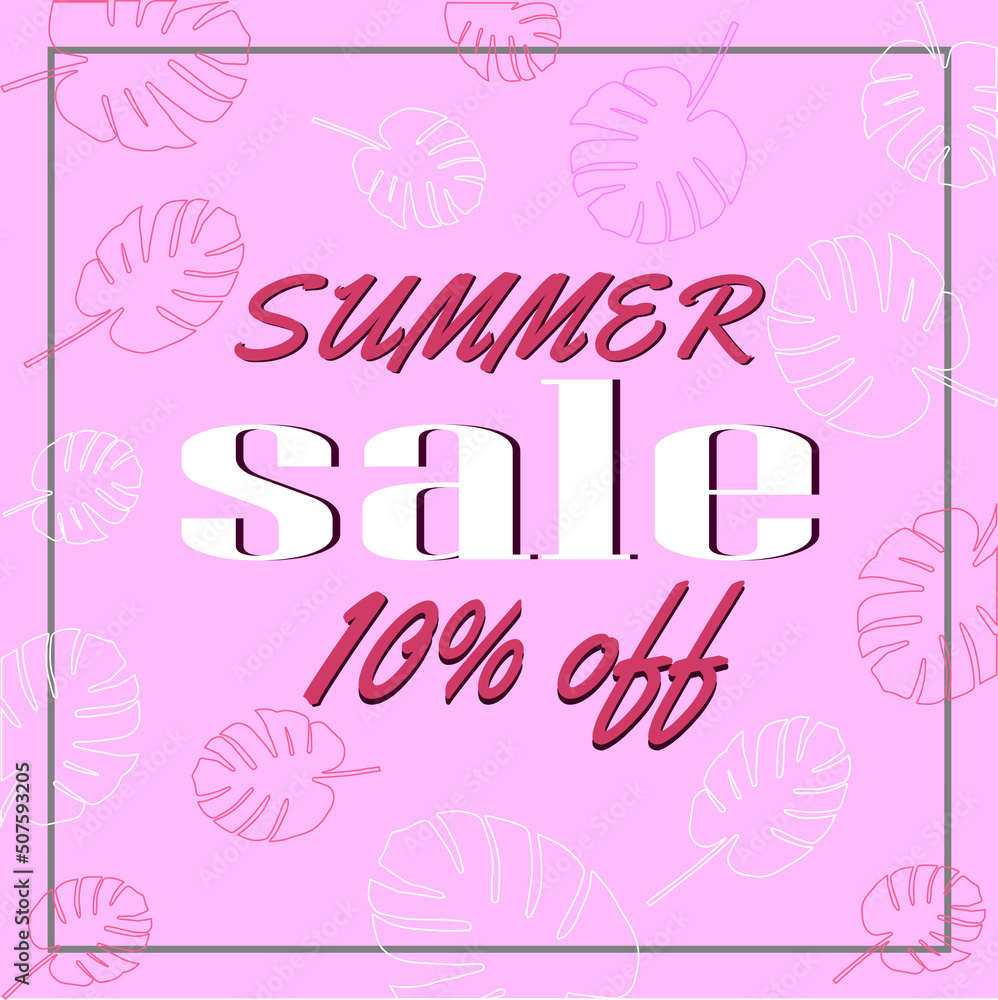 Summer sale banner vector illustration. Summer sale banner with tropical leaf theme. Summer sale background for banner, flyer, invitation, poster, web site or greeting card. Summer sale banner vector illustration. Summer sale banner with tropical leaf theme. Summer sale background for banner, flyer, invitation, poster, web site or greeting card.