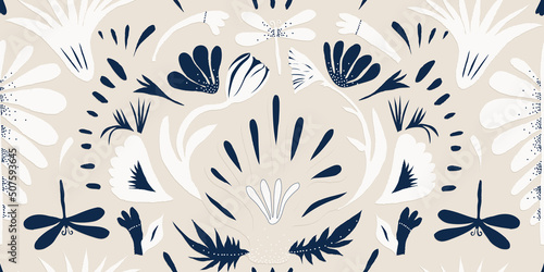 Hand drawn ethnic abstract floral pattern. Collage contemporary print. Fashionable template for design.