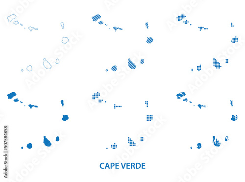 map of Republic of Cabo Verde - vector set of silhouettes in different patterns - Cape Verde
