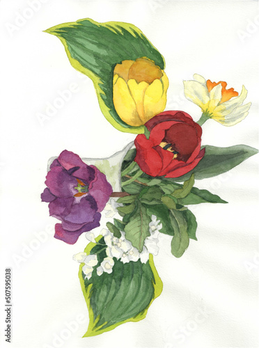 花の絵／チューリップ。花の表情を華やかにかわいく素敵に表現した水彩画です。花好きな一人の作家による作品集です。