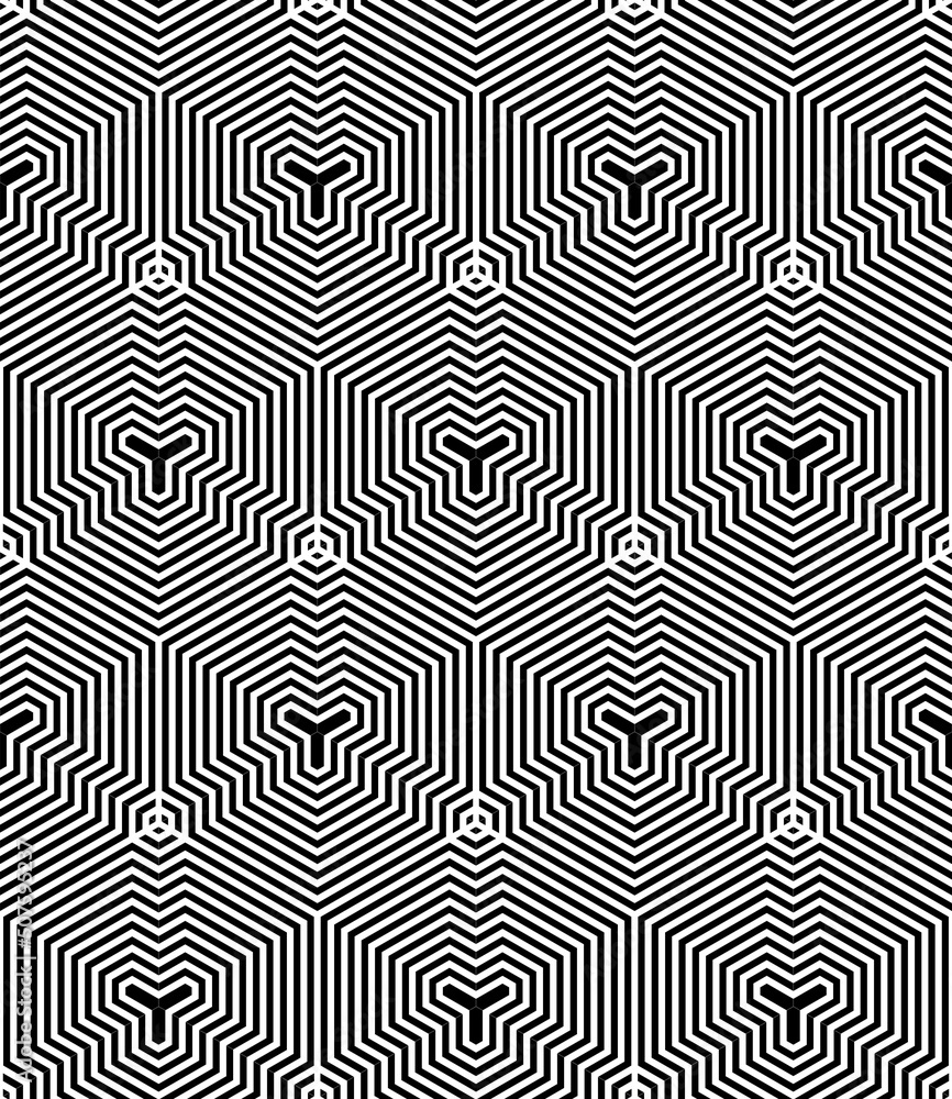 Abstract seamless geometric hexagons op art pattern.