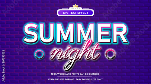 summer night neon text effect 3d editable style