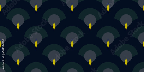 Elegant scales pattern original scallop motif seamless classic blue background. Modern Japanese style fabric design textile swatch ladies dress all over print block.