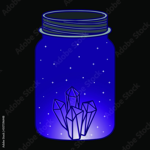 ritual witch jar with crystals for spells and potions halloween vector illustration