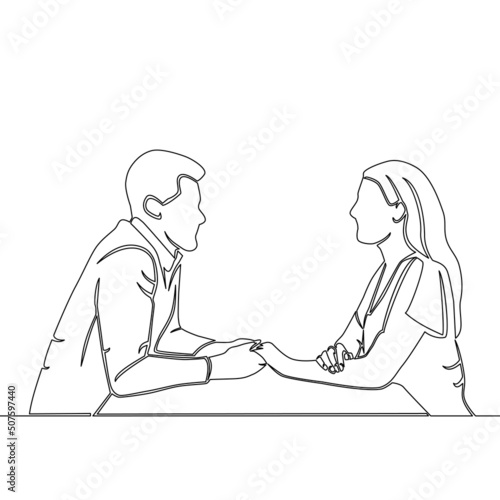 Continuous line drawing loving couple man and woman concept